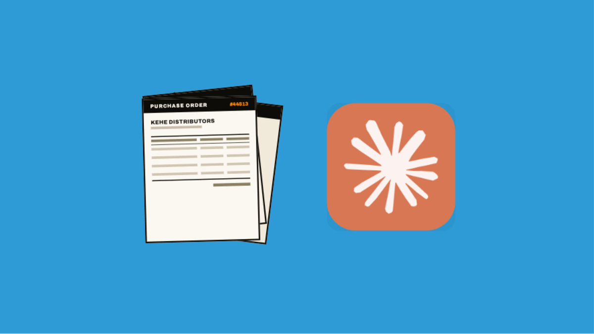 A KeHE distributor purchase order next to the Claude app icon